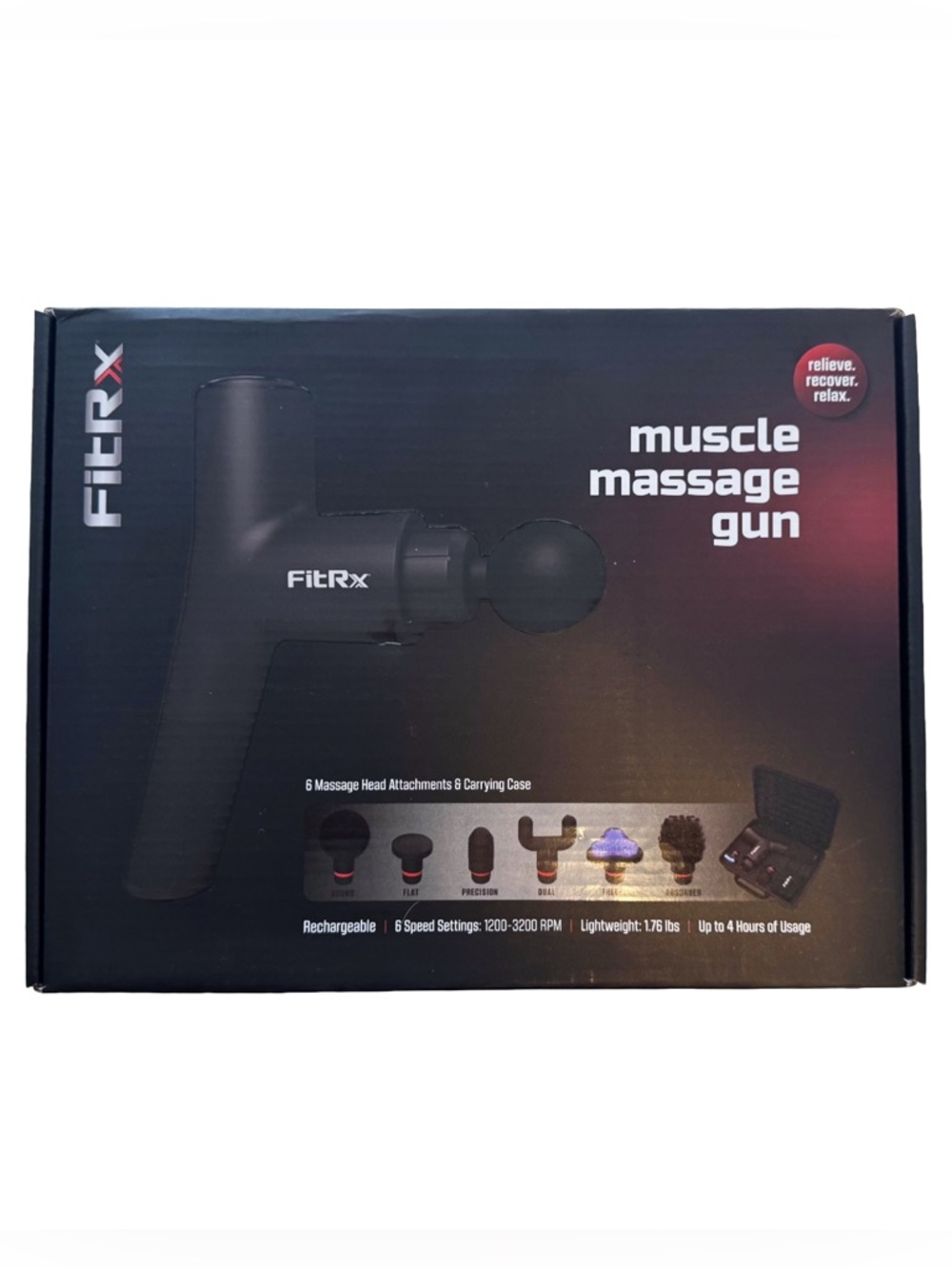 FitRx Black Muscle Massage Gun Deep Tissue 6 Head NEW Fit Rx